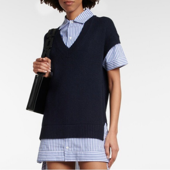 Staud Bridget Navy Blue Knit Wool Shirt Mini Dress Sz S Nwt